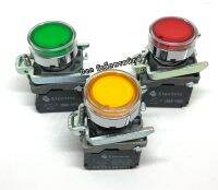 สวิตช์ กดปล่อย 22mm มีไฟLED 220VAC/24VDC PUSHBUTTON SWITCH แดง,เขียว,เหลือง