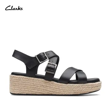 Clarks Wedge Sandals Womens 7.5 M White Black Leather Slip On Slide Shoes  71500 | eBay