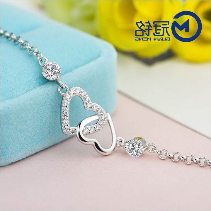 เงินแท้925สร้อยข้อมือฝังเพชรรูปหัวใจเครื่องประดับมือแบบเรียบง่ายสไตล์ ...