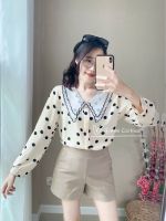 Polka dot เสื้อแขนยาว คอปกขอบหยัก น่ารัก?