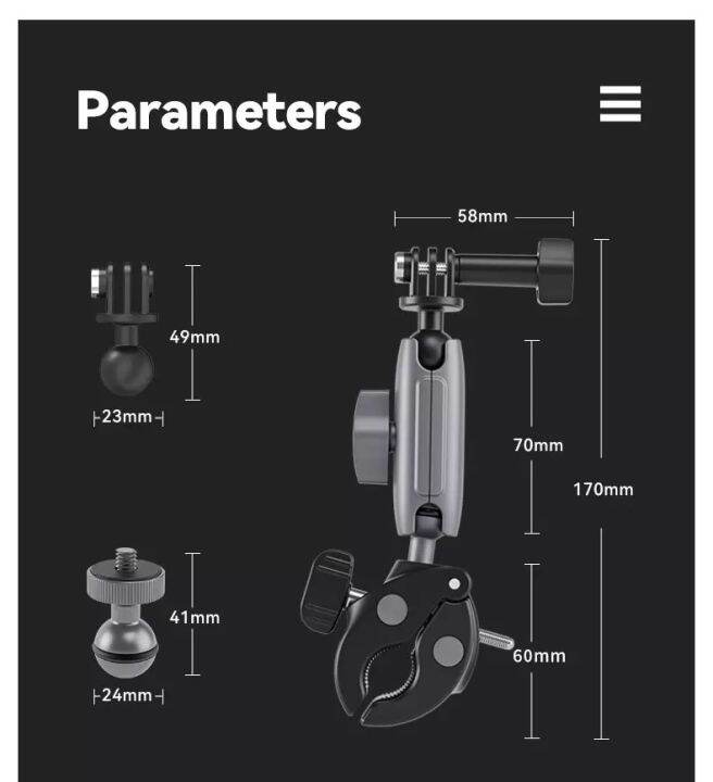 telesin-motorcycle-cycling-crab-claw-clip-magic-arm-360-adjustment-super-clamp-1-4-screw-for-gopro-insta360-action-2