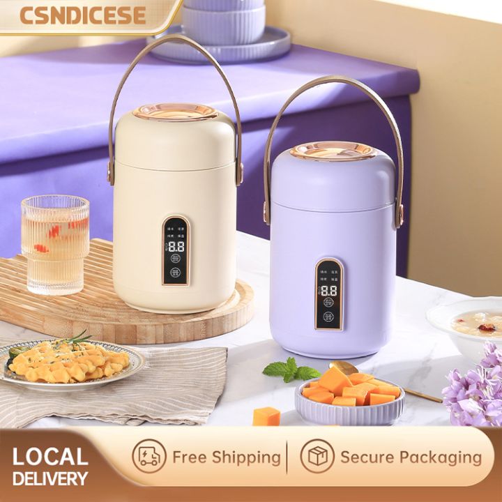 500W Electric Kettle Stew Pot Slow Cooker Portable Cooking Pot Stewing Porridge Soup with Appointment for Home Travel 600ml, Purple