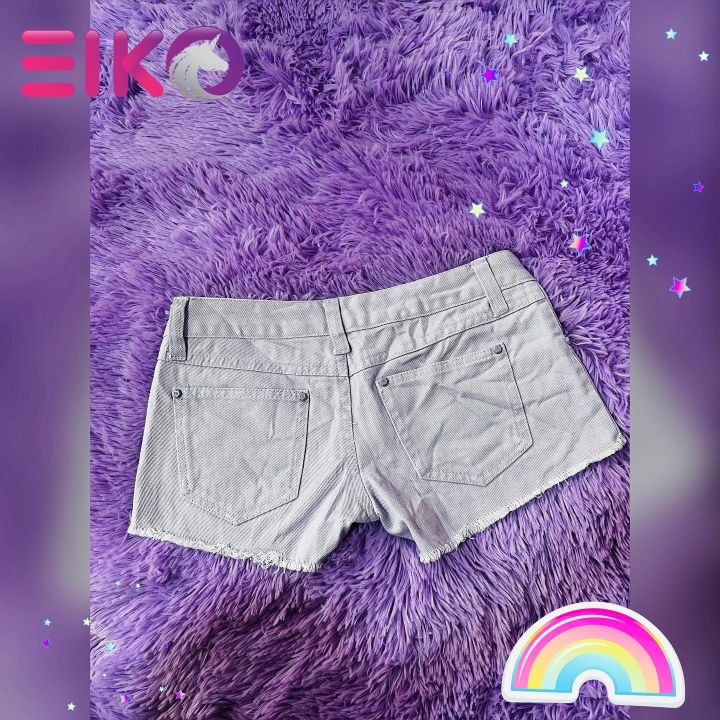eiko29-กางเกงยีนส์ขาสั้นสีม่วง-ไซค์มินิ-xs-s-งานแต่งขาดช่วงขา-สีม่วงพาสเทล-มือ-1-งานนำเข้าจากญี่ปุ่น