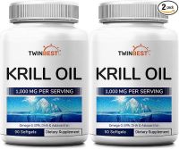 Twinbest Antarctic Krill Oil Softgels, 2-Pack, 1000mg Per Serving, 180 Softgel Supply