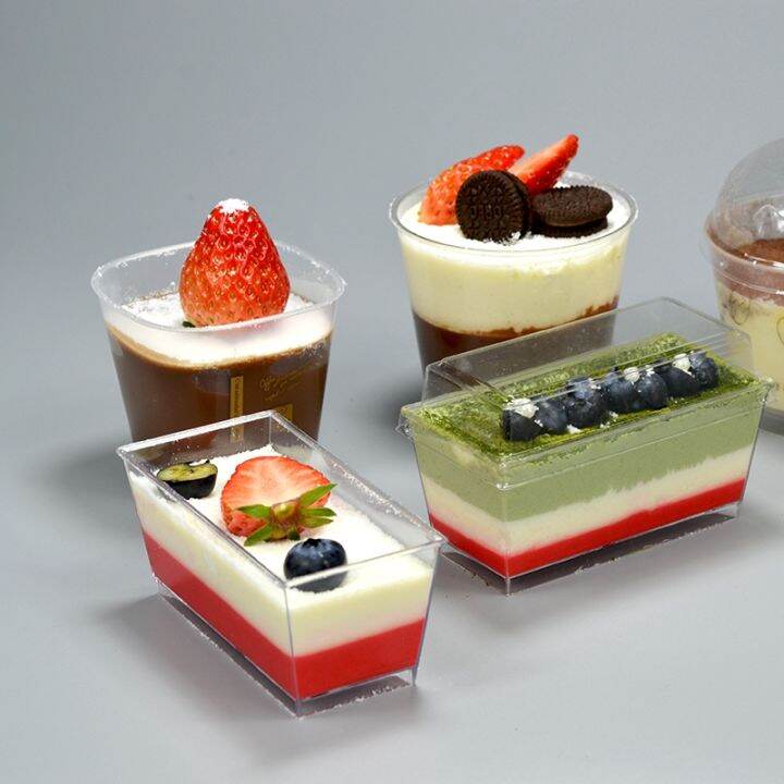 Disposable Pudding Cup Lid with Spoon Jelly Cup Plastic Yogurt Cup Party Dessert Bar Frosted