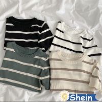 Shein เสื้อยืดไหมพรมผู้หญิง แขนสั้น ลาย