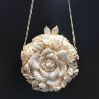 Camellia flower Clutch Bag Cross-border diamond-encrusted dinner bag diamond bag กระเป๋า คลัช ออกงาน ดอกคามิเลีย