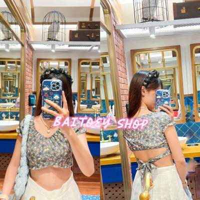 📌พร้อมส่ง 🌷🌸 เสื้อครอปผูกเอว ลายดอกไม้ ใส่ไปทะเล คาเฟ่ สวยน่ารักมาก️️🏝️☕️