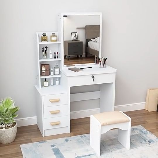 Elegant Minimalist Vanity Table with Sliding Mirror | Makeup Vanity