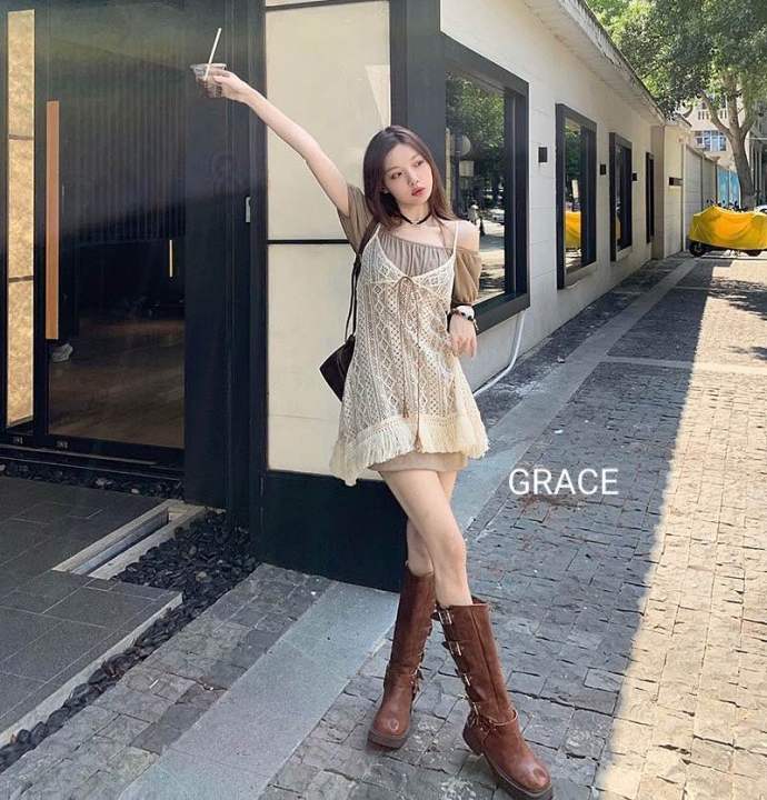 ชุดเซ็ตเดรส-เสื้อโครเช-น่ารักเก๋ๆป้ายgrace