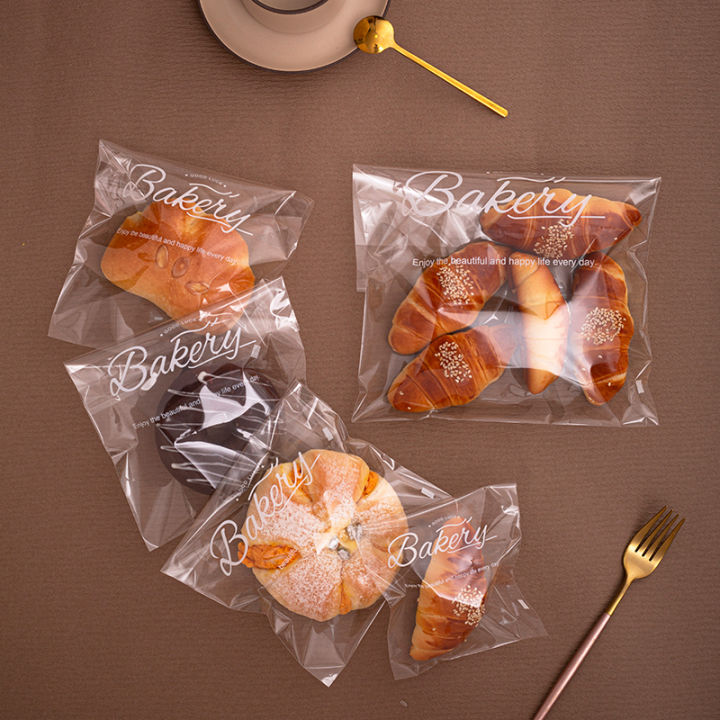 50pcs Clear Disposable Bag, Bread Packaging Bag, Ziplock Bag, Toast Baking  Self-adhesive Transparent Cake Dessert Packing Bag, Small Steamed Bun Bag