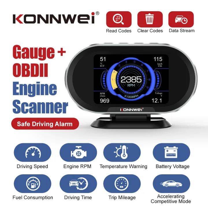KONNWEI KW206 OBD2 Scanner Car Digital On-Board Computer HUD LCD ...