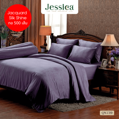 JESSICA ชุดผ้าปูที่นอน Jacquard ทอ 500 เส้น พิมพ์ลาย Graphic QS739 สีม่วง #เจสสิกา ชุดเครื่องนอน 6ฟุต ผ้าปู ผ้าปูที่นอน ผ้าปูเตียง ผ้านวม กราฟฟิก