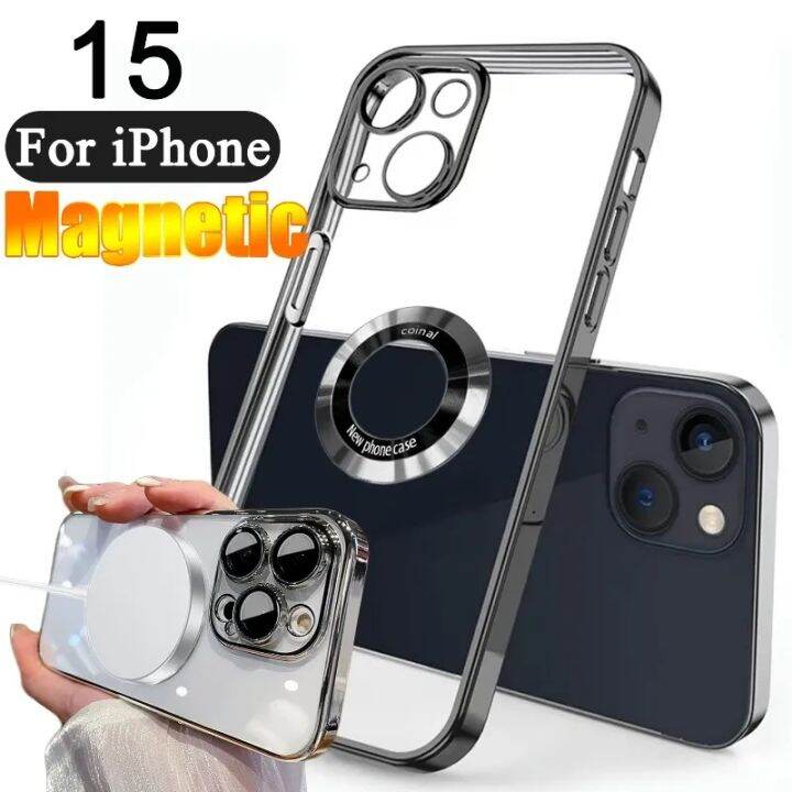 Luxury Strong Magnetic Plating Case Magsafe Wireless Charging with Lens ...