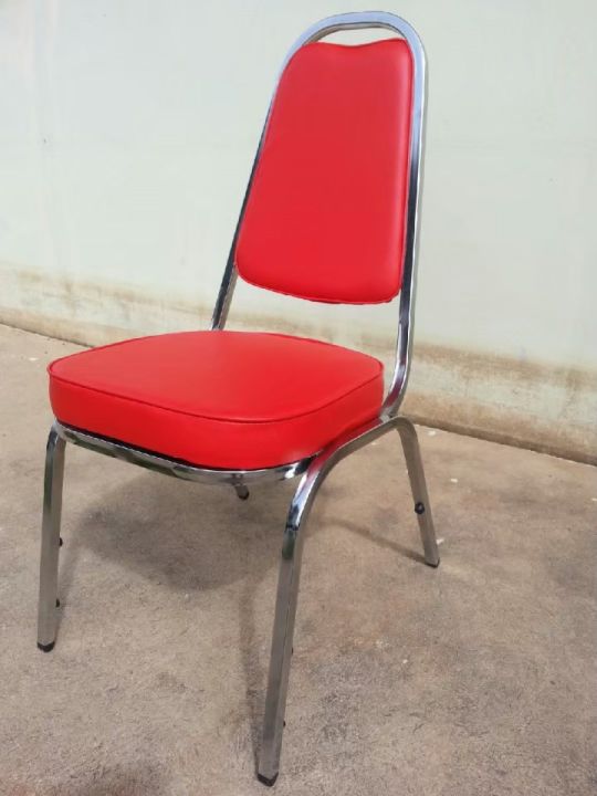 sukchai-เก้าอี้จัดเลี้ยงโครงเหล็กชุบโครเมี่ยมเบาะหนังเลือกสีได้-สินค้ารับประกัน7วัน