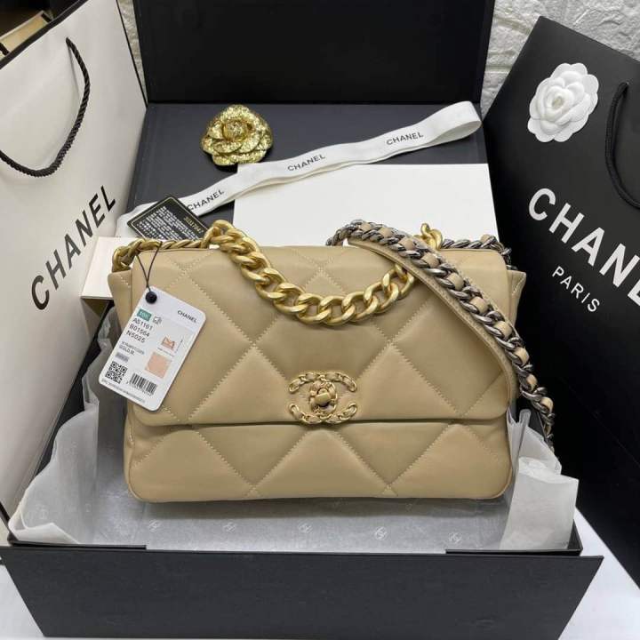 Chanel 19 Small Flap Bag Lambskin White