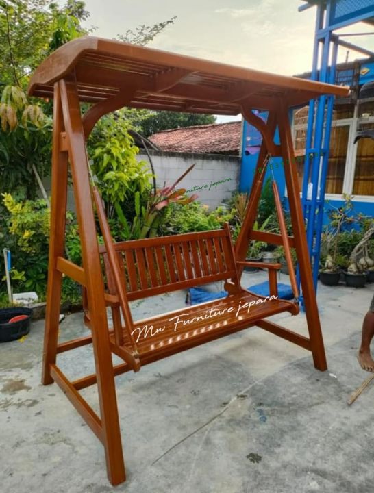 Kursi Ayunan Kayu Jati Gantung Kanopi Teras Outdoor Model Minimalis