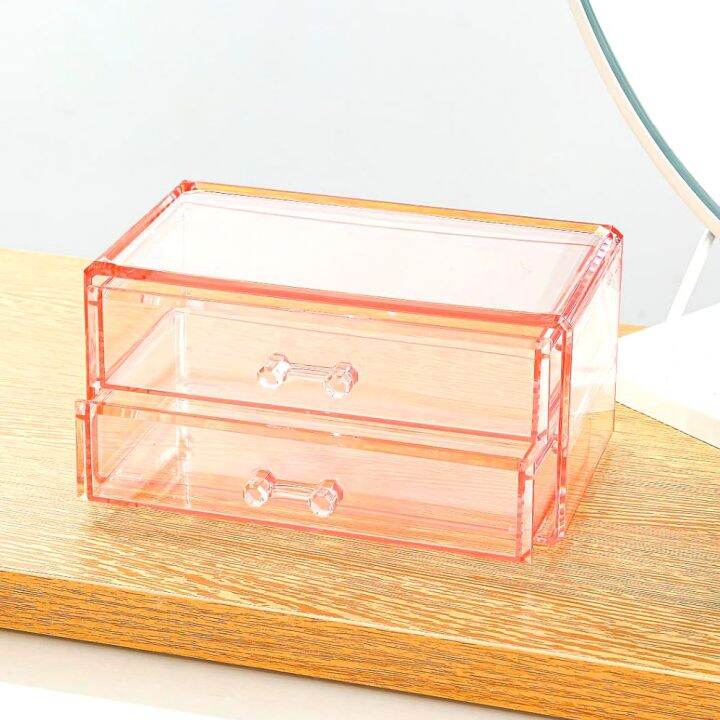 PINK CLEAR ACRYLIC BOX 2 DRAWER ORGANIZER JEWELRY BOX DOUBLE LAYER by