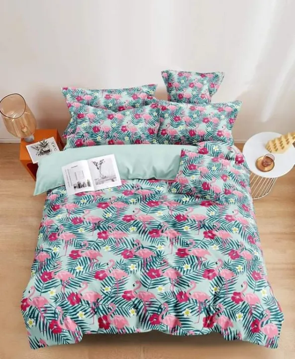 3 in 1 BedSheets and 2 Pillow Case Pink Swan Design 4 Corner