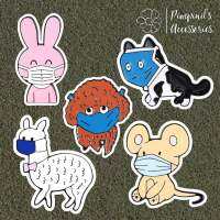 ʕ •ᴥ•ʔ ✿ พร้อมส่ง : เข็มกลัดเซ็ทนานาสัตว์สวมใส่หน้ากากอนามัย | Animals Wearing Hygienic Mask Enamel Brooch Pin Set.