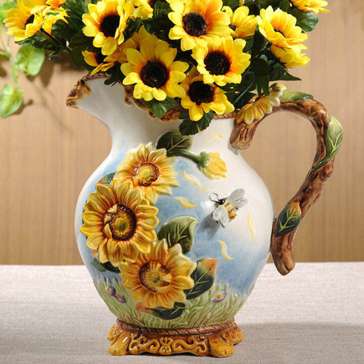 Large Flower Vase Ceramic Sunflower Modern Fashion European Style Grow in Water Hallway Home