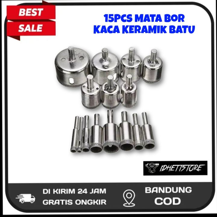 Mata Bor 15 Pcs Pelubang Kaca Keramik Granite Marmer Porselen Diamond Holesaw Hss 6mm 50mm