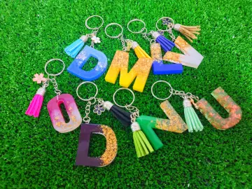 1Pc Real Dried Flower Letter Alphabet Keychain Crystal Resin Words