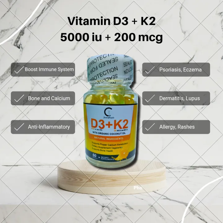 Skincure Vitamin D3 500 iu + K2 200 mcg MK7 / AntiInflammatory Boost