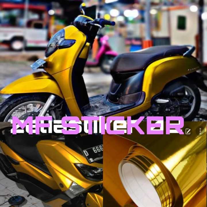 Stiker Skotler Kuning Candy Metalik Scotlite Motor Sticke Gold Crome