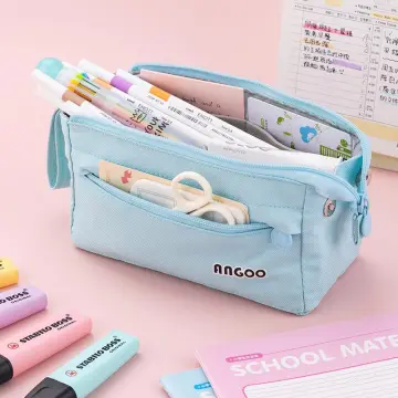 ANGOO Large Pencil Case Big Capacity 3 Compartments Canvas Pencil Pouch for  Boys Girls School Students 