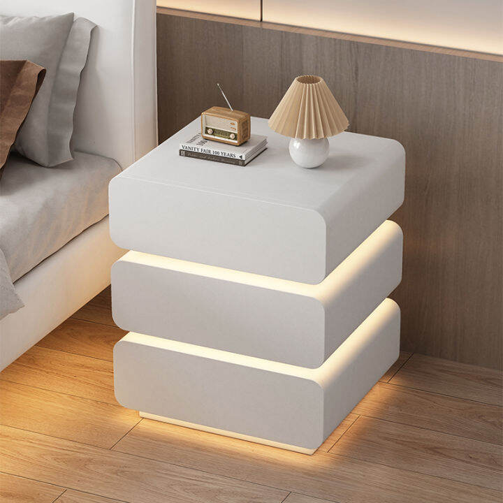 Cream Style Smart Bedside Table Minimalist Modern Master Bedroom