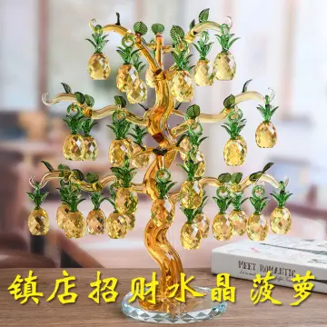 Shining Lights Modern Crystal Pineapple Ornament Handmade Fruit Fengshui  Figurine Statue Office Living Room Tabletop Decor