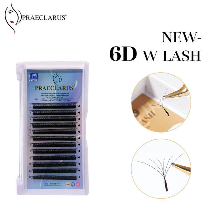PRAECLARUS 6D W shape Eyelash Extensions Premium Volume Fans Pre-Made W ...