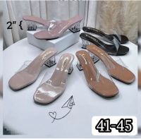 ?sz.41-45 รองเท้าไซส์ใหญ่ส้นแก้ว หน้าคาดใส