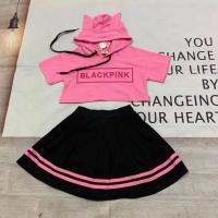 #3992pชุดเสื้อแขนสั้นสีชมพู/กระโปรง Black pink