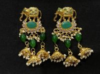 EVINCO JEWELRY GOLD PLATED KUNDAN STONE AND BEADS ELEPHANT DANGLER EARRINGS