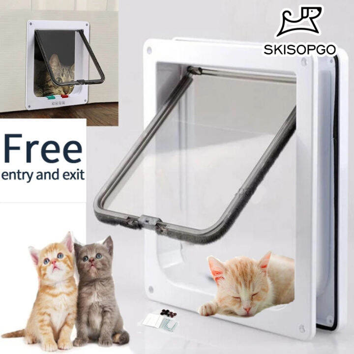 4-Way Lockable Pet Door – Durable Plastic Dog & Cat Flap for Screen Windows and Doors