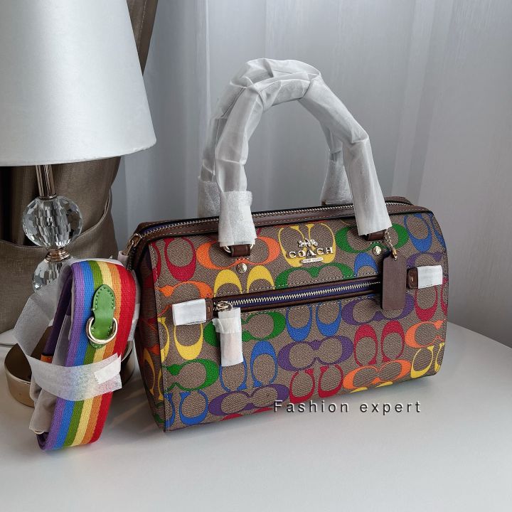 ของแท้100-กระเป๋าสะพาย-coach-c4396-rowan-satchel-in-rainbow-signature-canvas