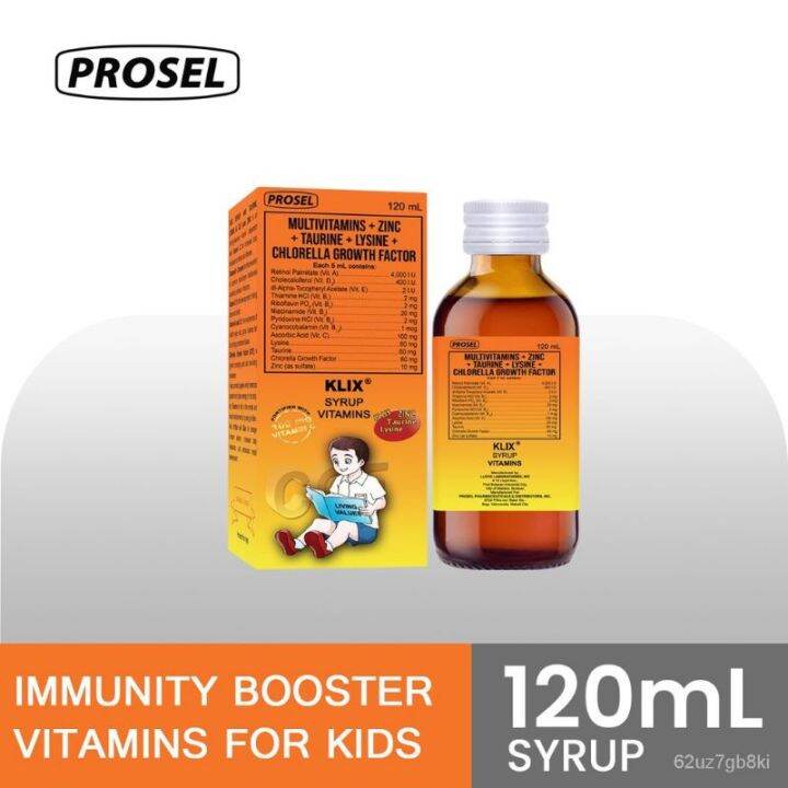 KLIX SYRUP MULTIVITAMINS ZINC CHLORELLA GROWTH FACTOR TAURINE LYSINE