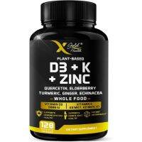 D, K2, K1, Zinc, Quercetin, Elderberry, Turmeric, Ginger &amp; Echinacea Whole Food Supplement 8 in 1- D3 5000 IU Plant-Based from Lichen, K (K2 MK7, MK4, K1)