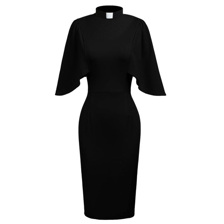 Catholic Church Pastor Women Ruffle Sleeve Pencil Dress Elegant Priest ...