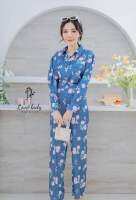 ?Tag : NT princess  ???set ผ้าซาตินขายาว  สียีนส์ ลุคแม่เป้ยลายดอกละมุนสุดคิ้วท์ มากแม้ ใส่ได้ทุกโอกาส งานสุดปังไฮมากๆๆค๊า ต้องจัดๆๆแล้วจร้า