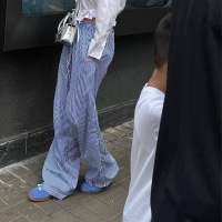 MVBKK BLUE STRIPED PANTS กางเกงขายาวผ้าคอตตอนลายทาง เอวยางยืด