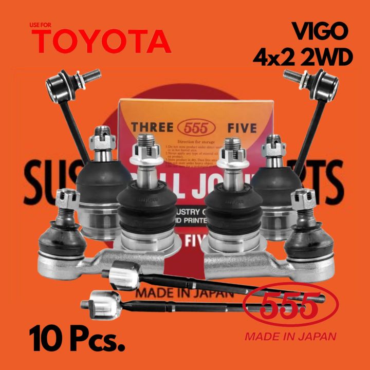 10ชิ้น-ลูกหมาก-ตอง-555-toyota-vigo-วีโก้-2wd-4x2-ลูกหมากปีกนก-บนล่าง-แร็ค-คันชัก-กันโคลง-โตโยต้า-วีโก้-ขับเคลื่อน-2ล้อ-ญี่ปุ่นแท้-100-ราคาขายส่ง-ถูกที่สุด-made-in-japan-ของแท้-100-คุณภาพอย่างดี-ราคาถู