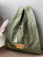 กระเป๋าผ้าใบเล็ก ผ้าแบบ kipling มีซับใน ลายปัก ขนาด28*42 embroidery reusable shopping bag