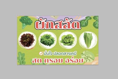 ป้ายไวนิล ผักสลัด สีสวย ทนแดด ทนฝน เจาะตาไก่ 4 มุมฟรี