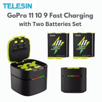 TELESIN Fast Charging Battery For GoPro Hero 11 10 9 1750 mAh Battery 2 Ways 2A Fast Charger Box TF Card Storage For