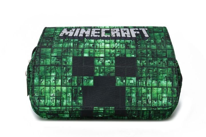 กระเป๋าใส่ดินสอ-minecraft-กระเป๋าใส่เครื่องเขียน-creeper-มีฝาพับความจุขนาดใหญ่สองชั้น