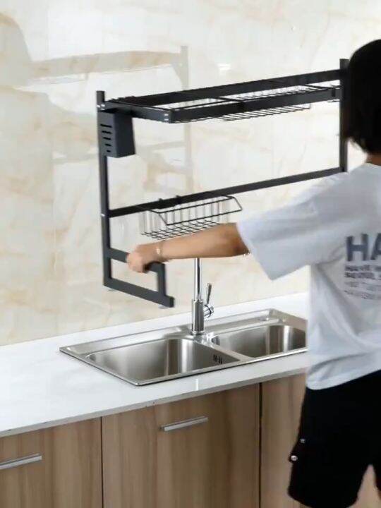 KYONE 65/85cm Kitchen Stainless Steel Dish Rack with Drainer Kitchen