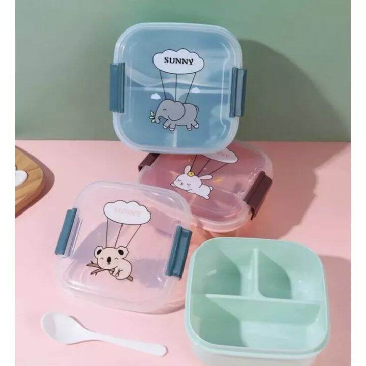 Kids Lunch Box Bento Box With Spoon 3 Compartment Bekas Makanan | Lazada